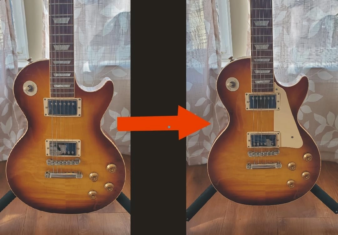 Screwless - No Drill - Pickguard Mount (with pickguard included) compatible with Les Paul guitars (White)