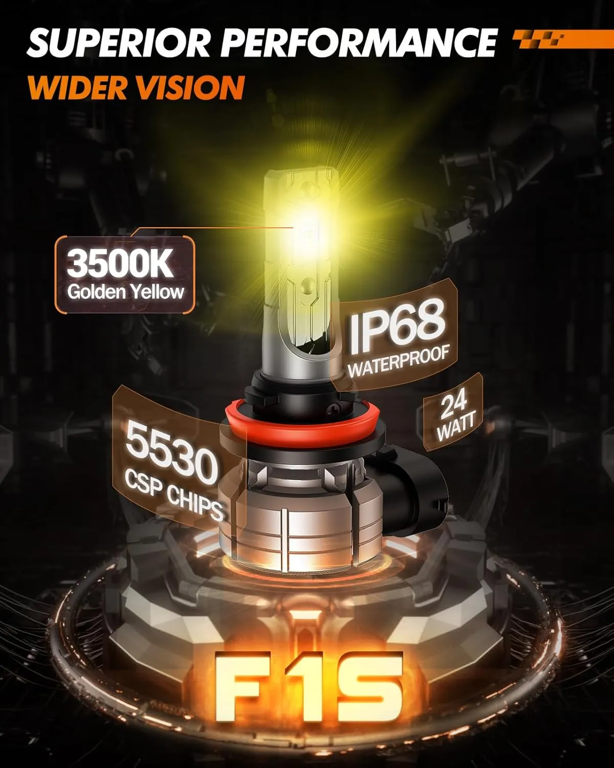 Sealight H11/H8/H16 Amber Yellow Fog Light Bulbs or DRL, 10000 Lumens 3000K Yellow Fog Lights, 32 CSP LED Chips Fog Lamps Replacement for Cars, Play and Plug, Pack of 2