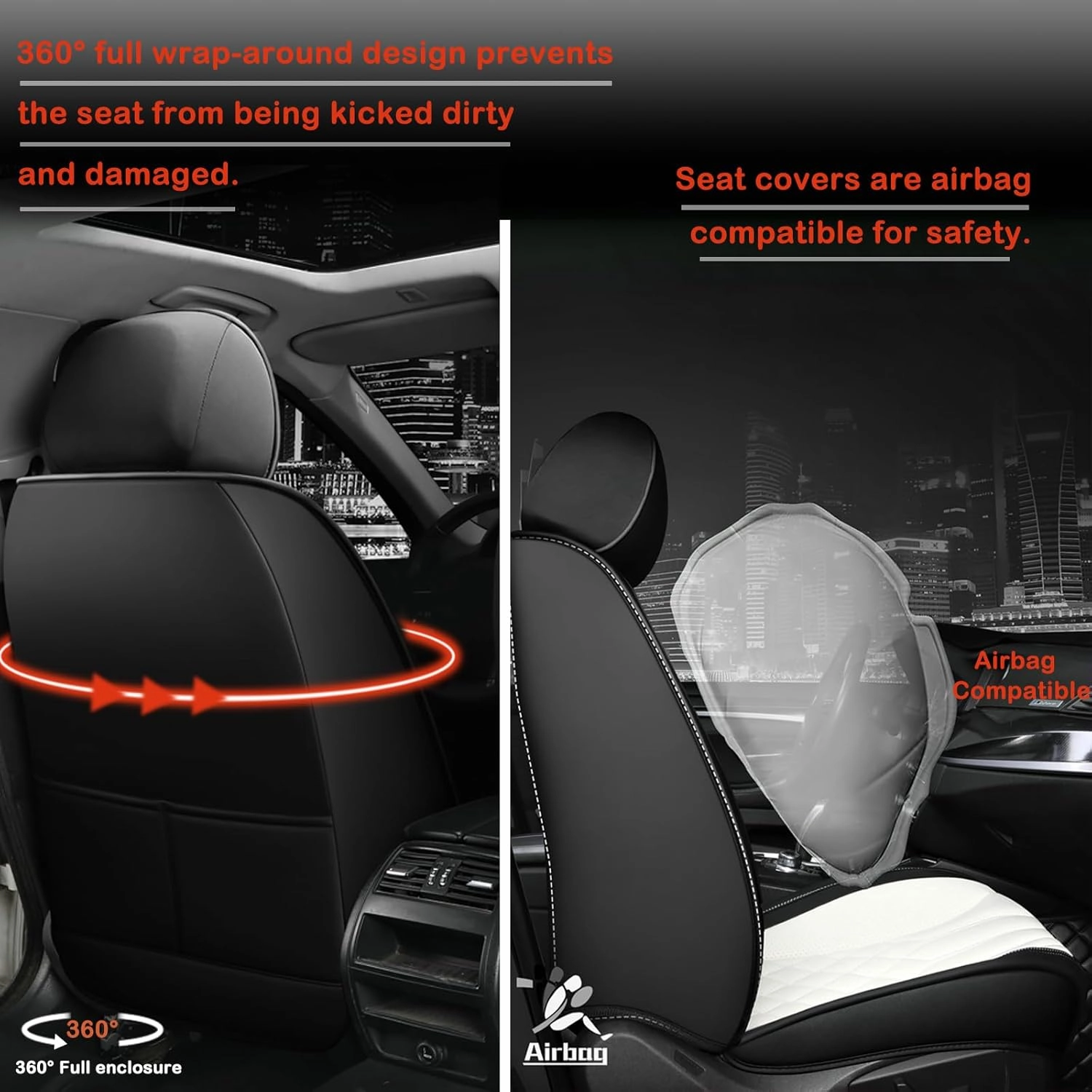 Seat Covers for Chevy Trailblazer 2021-2025 Leather Car Seat Covers Waterproof Soft Seat Cover Protectors Comfort Automotive Seat Covers with Airbag(Black&White,5 Seats)