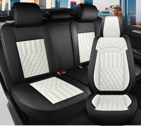 Seat Covers for Chevy Trailblazer 2021-2025 Leather Car Seat Covers Waterproof Soft Seat Cover Protectors Comfort Automotive Seat Covers with Airbag(Black&White,5 Seats)