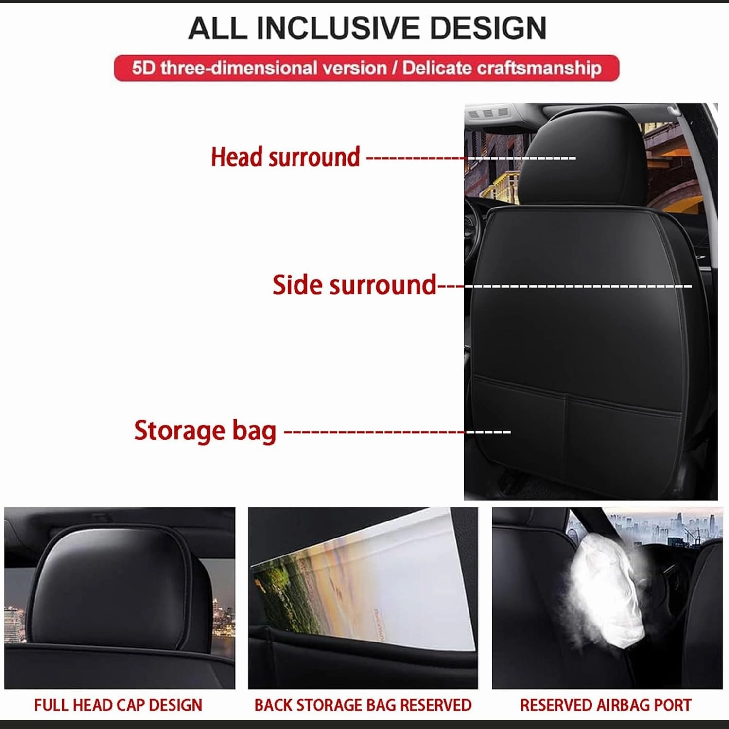 Seat Covers Full Set for Ligier JS50 2000-2024,Leather Seat Covers, Car Seat Covers Full Set 5 Seats, 5D Leather Car Seat Cushion Super Breathable(A)