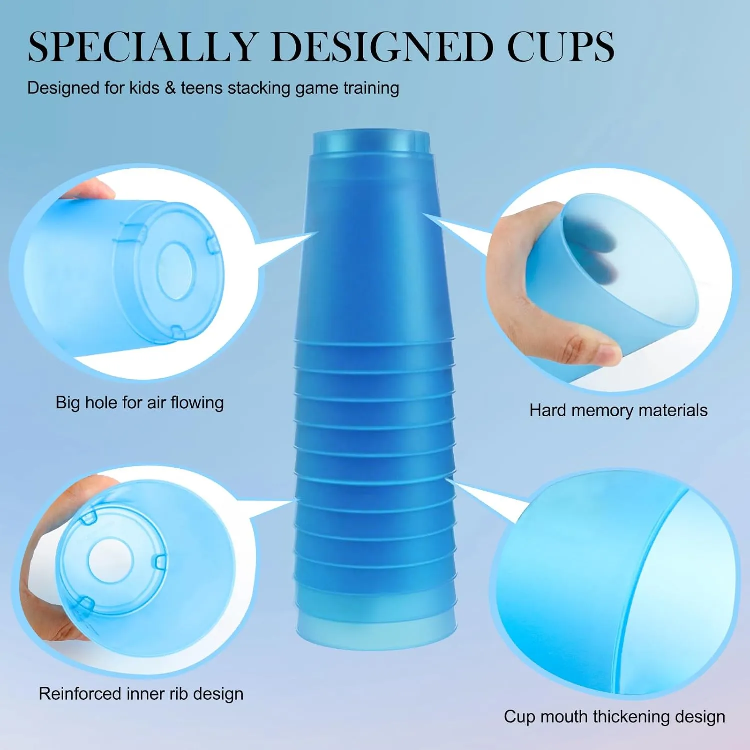 SEISSO Quick Stack Cups, 24PCS Stacking Cups Training Game for School Family Party, Kids Gifts Starter Set of Stacking Cup, Blue & Red