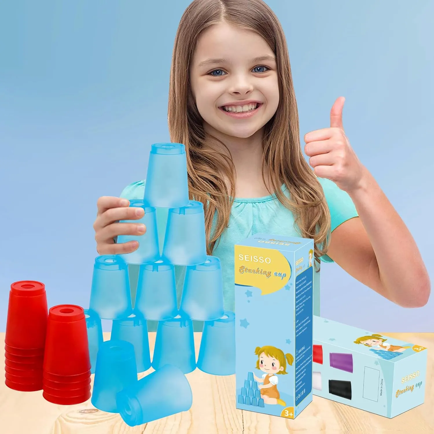 SEISSO Quick Stack Cups, 24PCS Stacking Cups Training Game for School Family Party, Kids Gifts Starter Set of Stacking Cup, Blue & Red