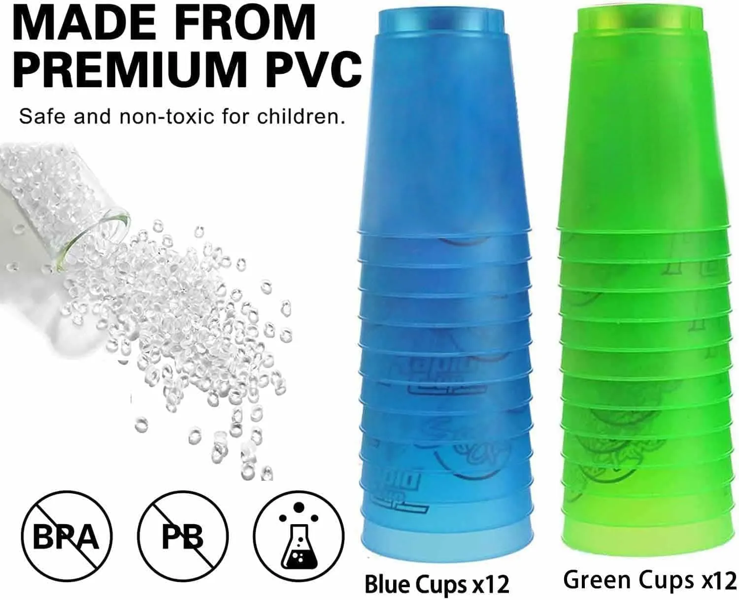 SEISSO Stack Cups, Stacking Cup Set Classic Stack Training Game Toys for Kids Boys Girls Stacking Cups (12 Pack Blue   12 Pack Green)