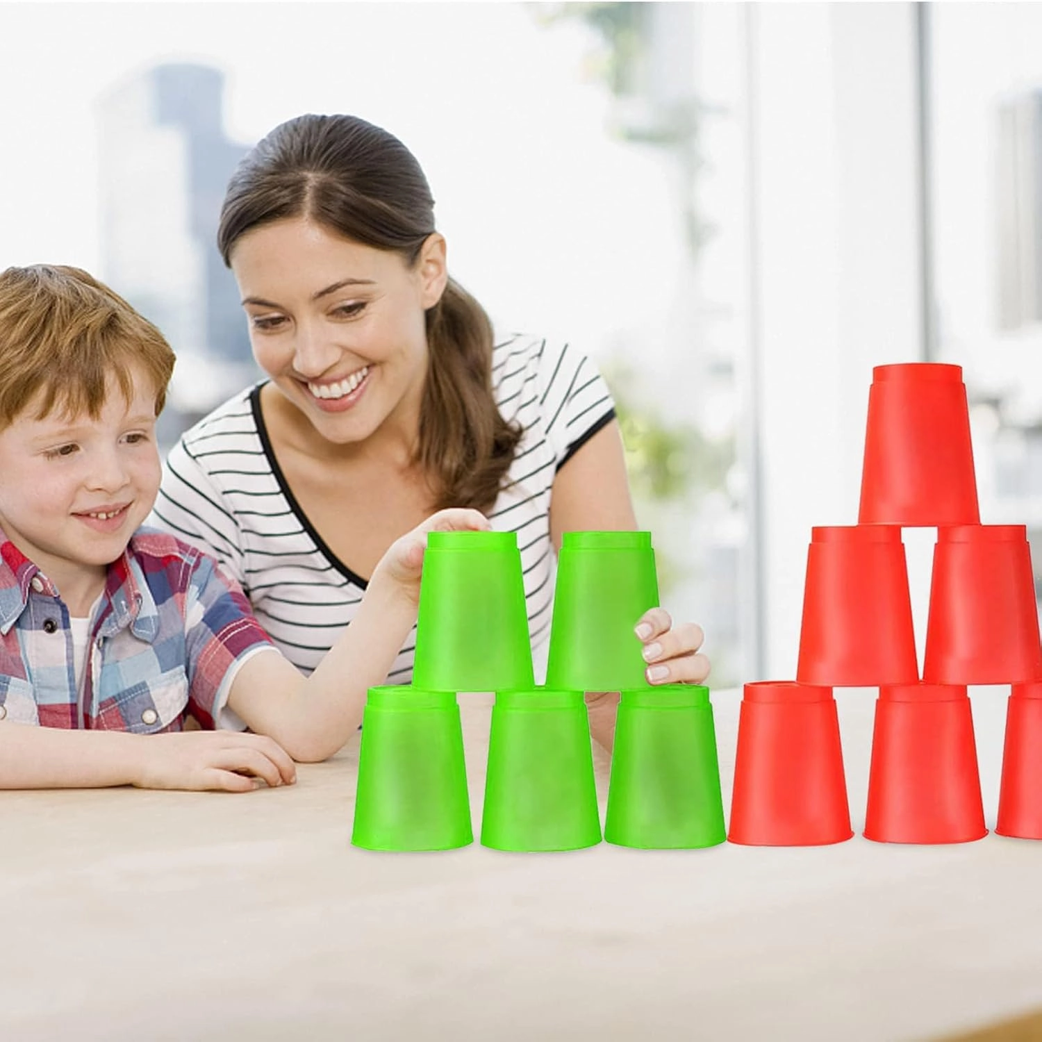 SEISSO Stack Cups, Stacking Cup Set Classic Stack Training Game Toys for Kids Boys Girls Stacking Cups (12 Pack Green   12 Pack Red)