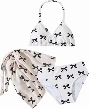 SHENHE Girl's 3 Piece Cute Halter Triangle Bikini Swimsuit with Beach Cover Up