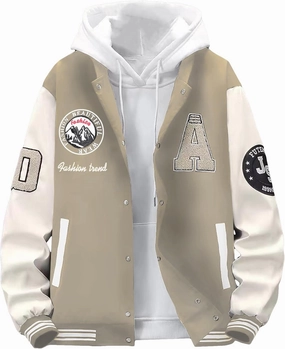 SHENHE Men's Letter Print Varsity Jacket Color Block Streetwear Bomer Baseball Jacket