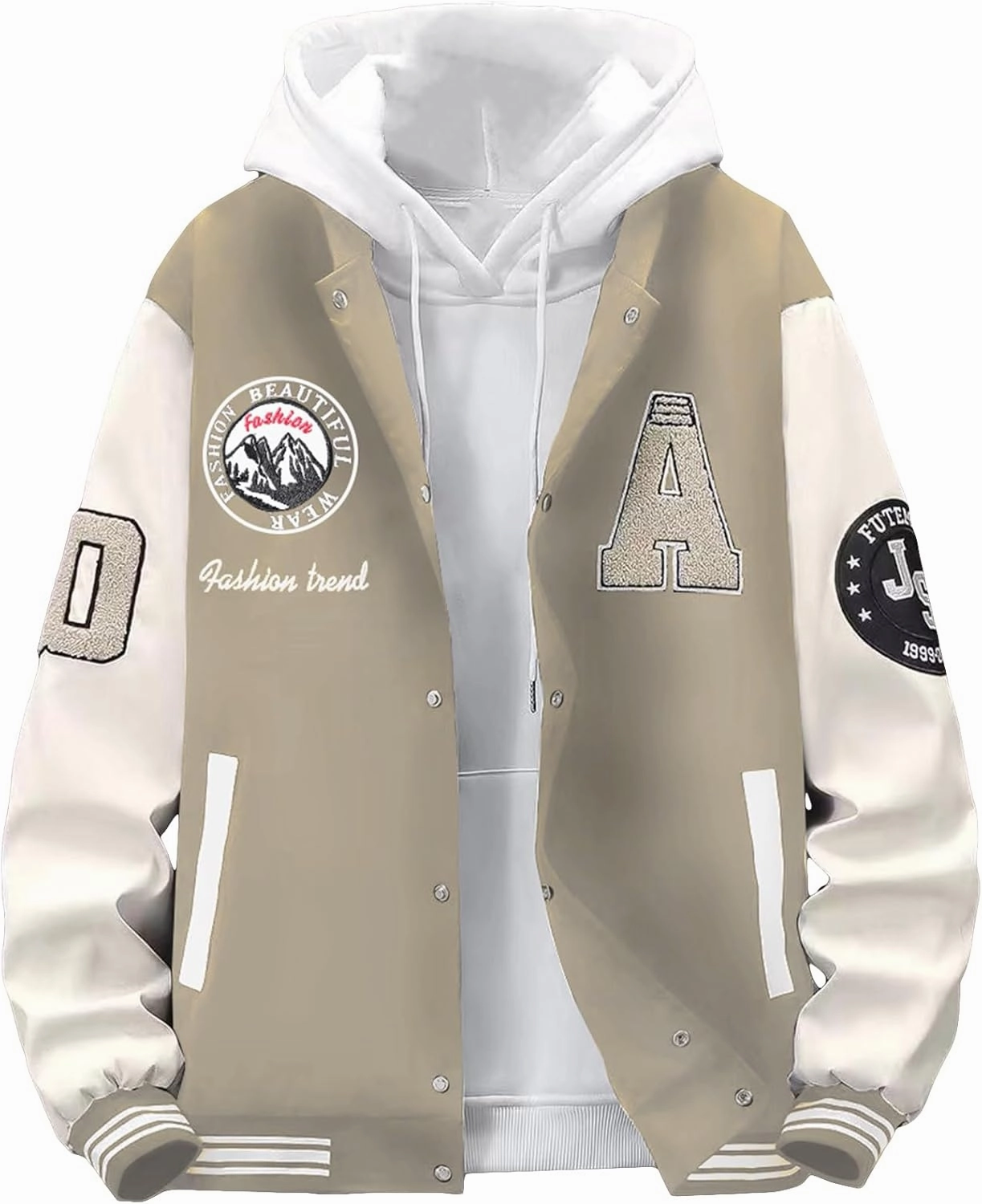 SHENHE Men's Letter Print Varsity Jacket Color Block Streetwear Bomer Baseball Jacket