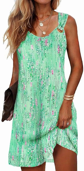 Sherosa Casual Summer Sleeveless V Neck Sundress Loose Beach Swimsuit Cover Up Floral Mini Dress with Pockets（S-XXL）