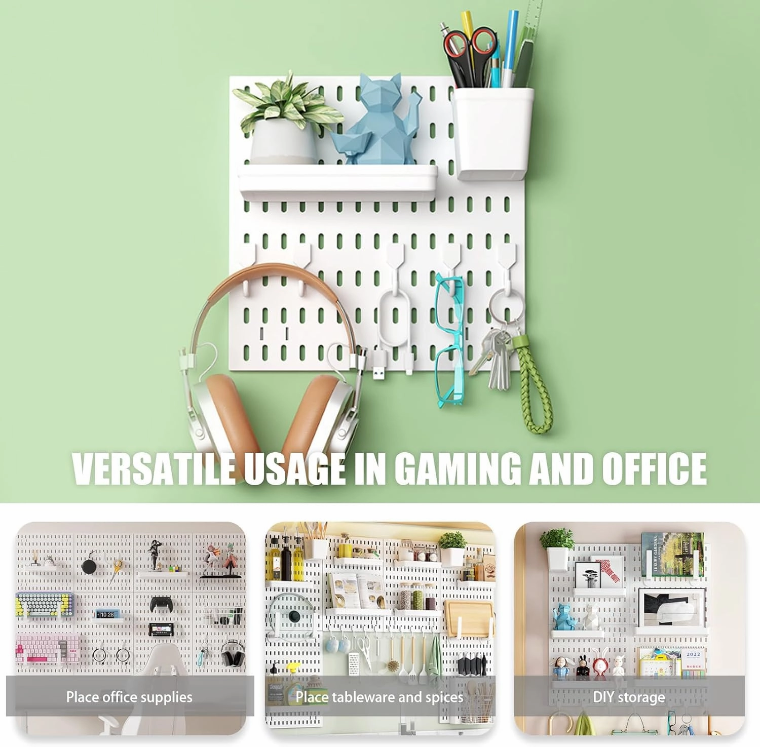 SHGJ&SOFT PegBoard Combination Kit, Pegboards and Accessories Modular Hanging, Wall Organizer Pegboard for Home and Office,22″×22″, Wall Mount Display Pegboard Panel Kits (White, 4 Pieces)