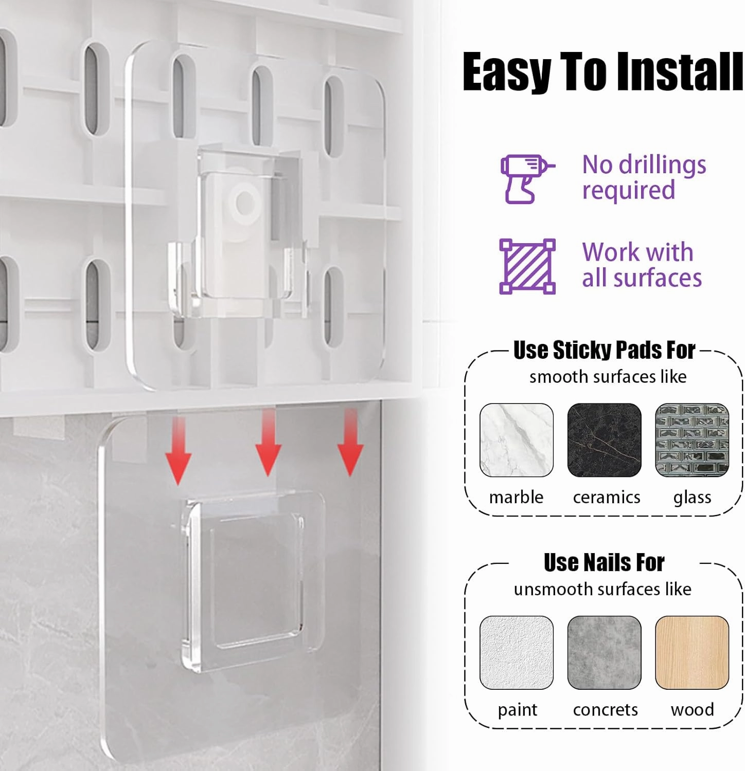 SHGJ&SOFT PegBoard Combination Kit, Pegboards and Accessories Modular Hanging, Wall Organizer Pegboard for Home and Office,22″×22″, Wall Mount Display Pegboard Panel Kits (White, 4 Pieces)
