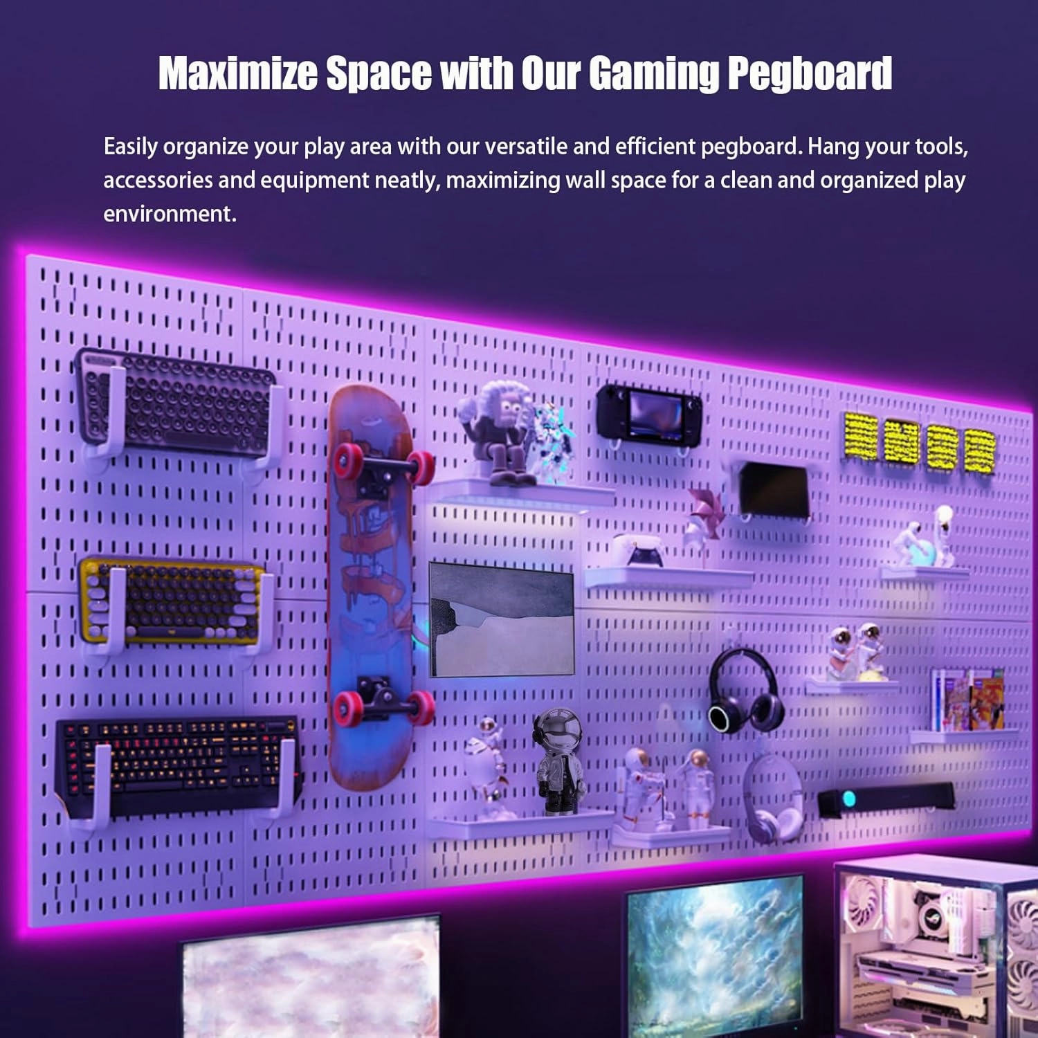 SHGJ&SOFT PegBoard Combination Kit, Pegboards and Accessories Modular Hanging, Wall Organizer Pegboard for Home and Office,22″×22″, Wall Mount Display Pegboard Panel Kits (White, 4 Pieces)