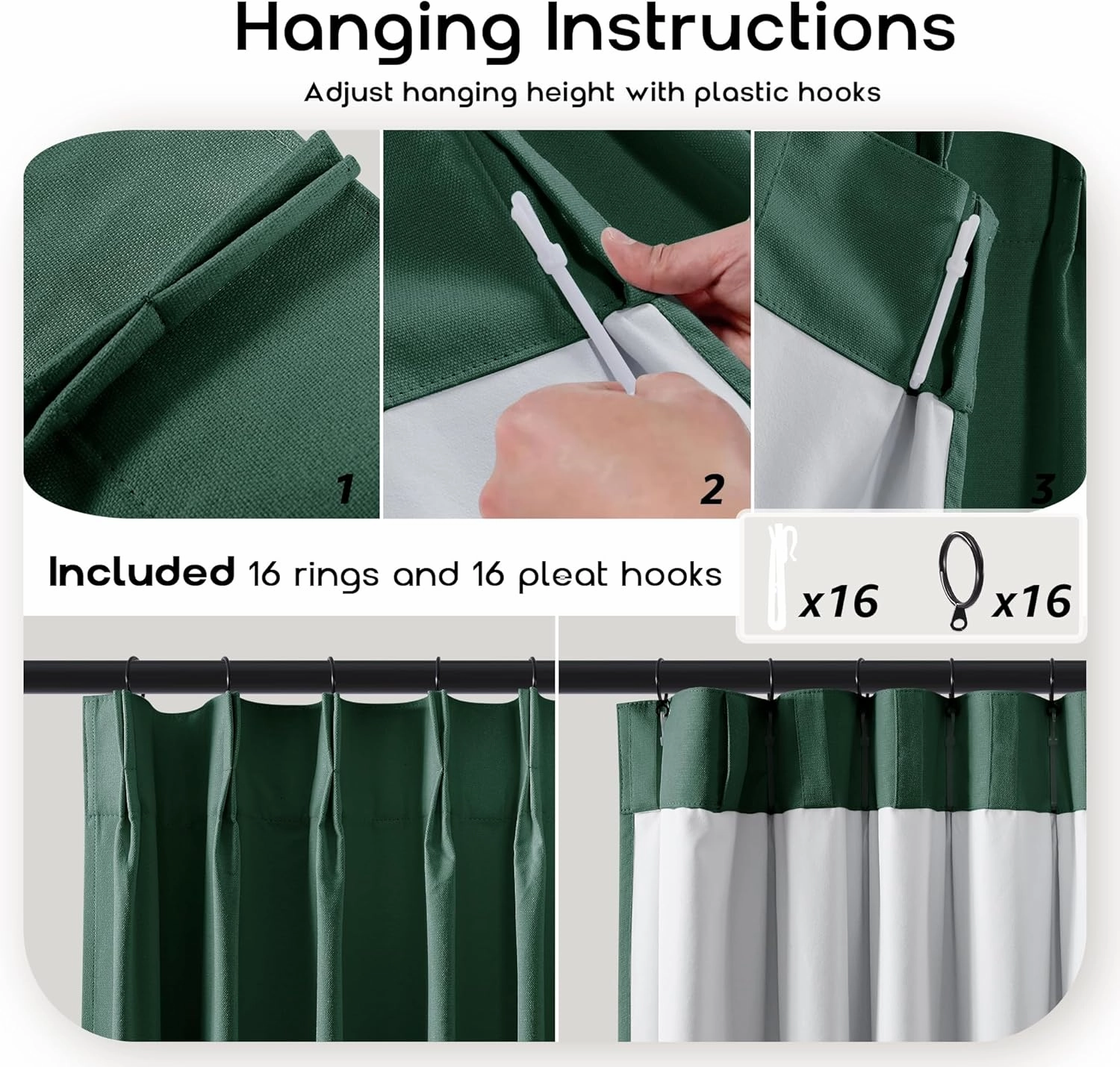 SHINELAND Dark Emerald Green Blackout Curtains 63 Inch Length,Extra Wide Pinch Pleated Botanical Jungle Spring Summer Curtain Drapes 63 Inches Long 2 Panels Set for Bedroom Living Room