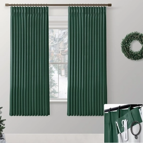 SHINELAND Dark Emerald Green Blackout Curtains 63 Inch Length,Extra Wide Pinch Pleated Botanical Jungle Spring Summer Curtain Drapes 63 Inches Long 2 Panels Set for Bedroom Living Room