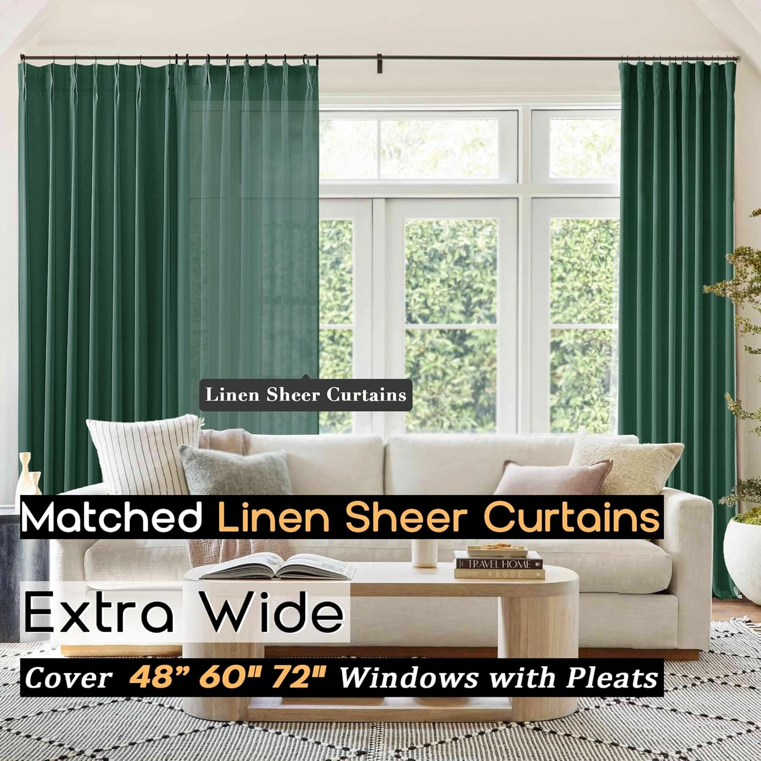 SHINELAND Dark Emerald Green Blackout Curtains 63 Inch Length,Extra Wide Pinch Pleated Botanical Jungle Spring Summer Curtain Drapes 63 Inches Long 2 Panels Set for Bedroom Living Room