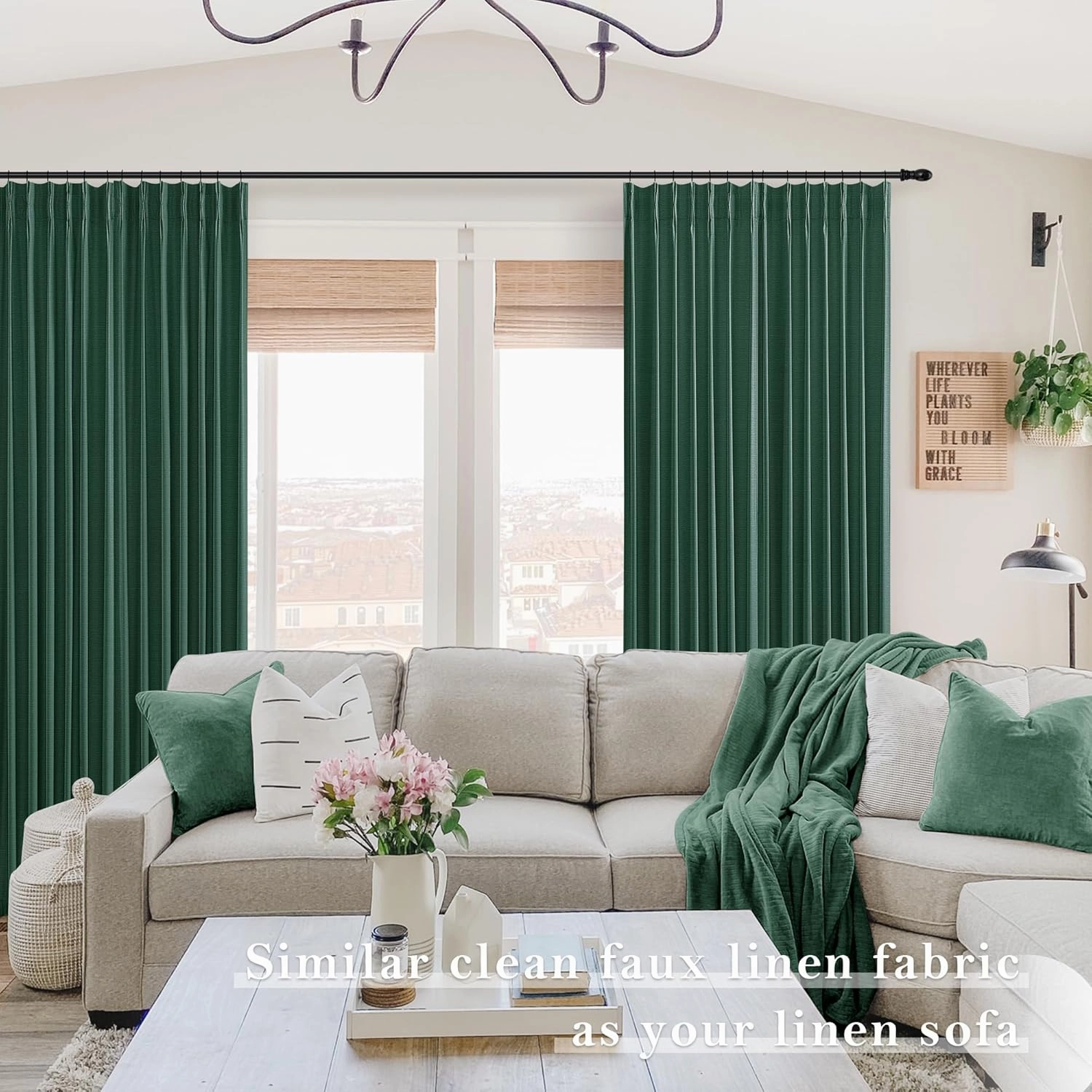 SHINELAND Dark Emerald Green Blackout Curtains 63 Inch Length,Extra Wide Pinch Pleated Botanical Jungle Spring Summer Curtain Drapes 63 Inches Long 2 Panels Set for Bedroom Living Room