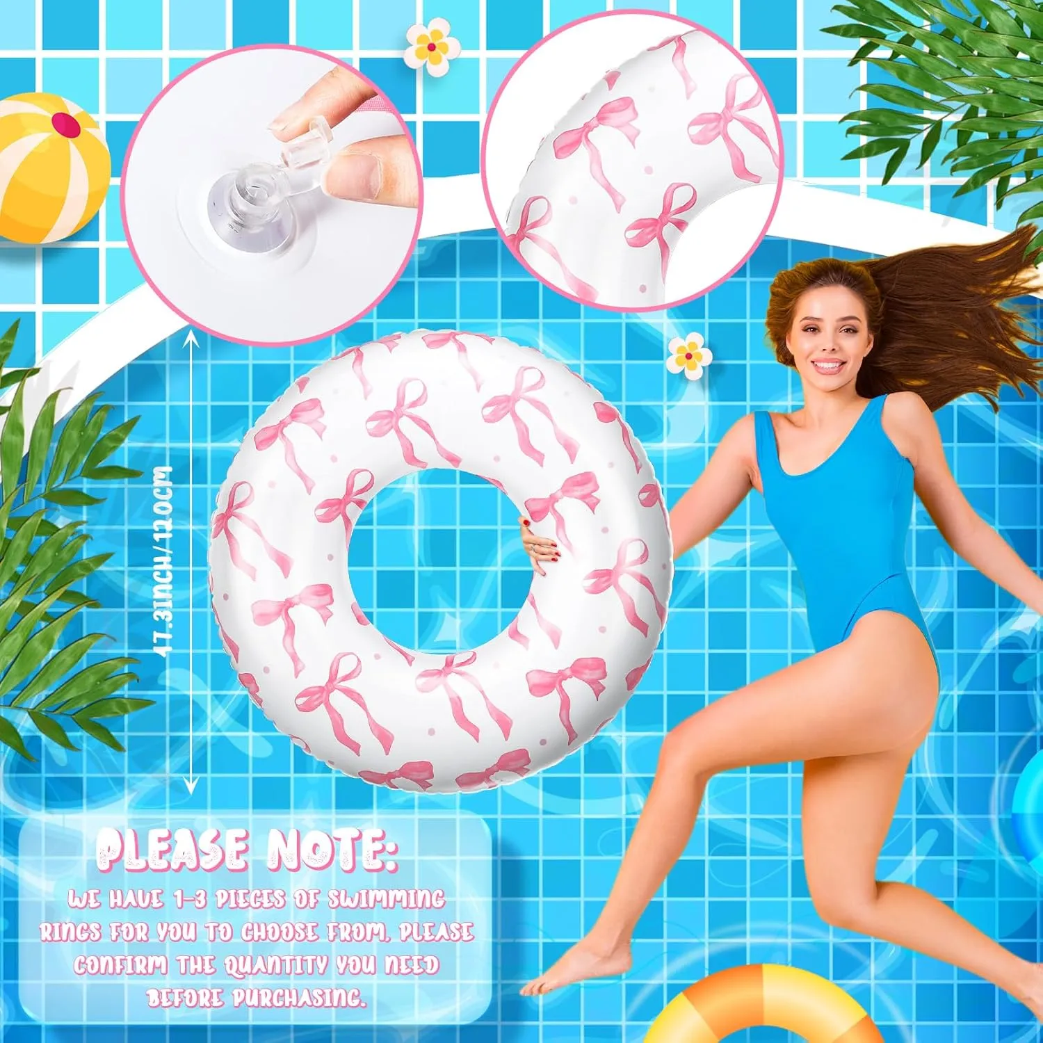 ShinyRelief Pink Bow Pool Float Inflatable Pool Float Tube 48 Inch Large Bow Swimming Rings Swim Rings with Sprinkles Pink Bow Pool Floatie Blow Up Swimming Raft for Adults Beach Party Supplie