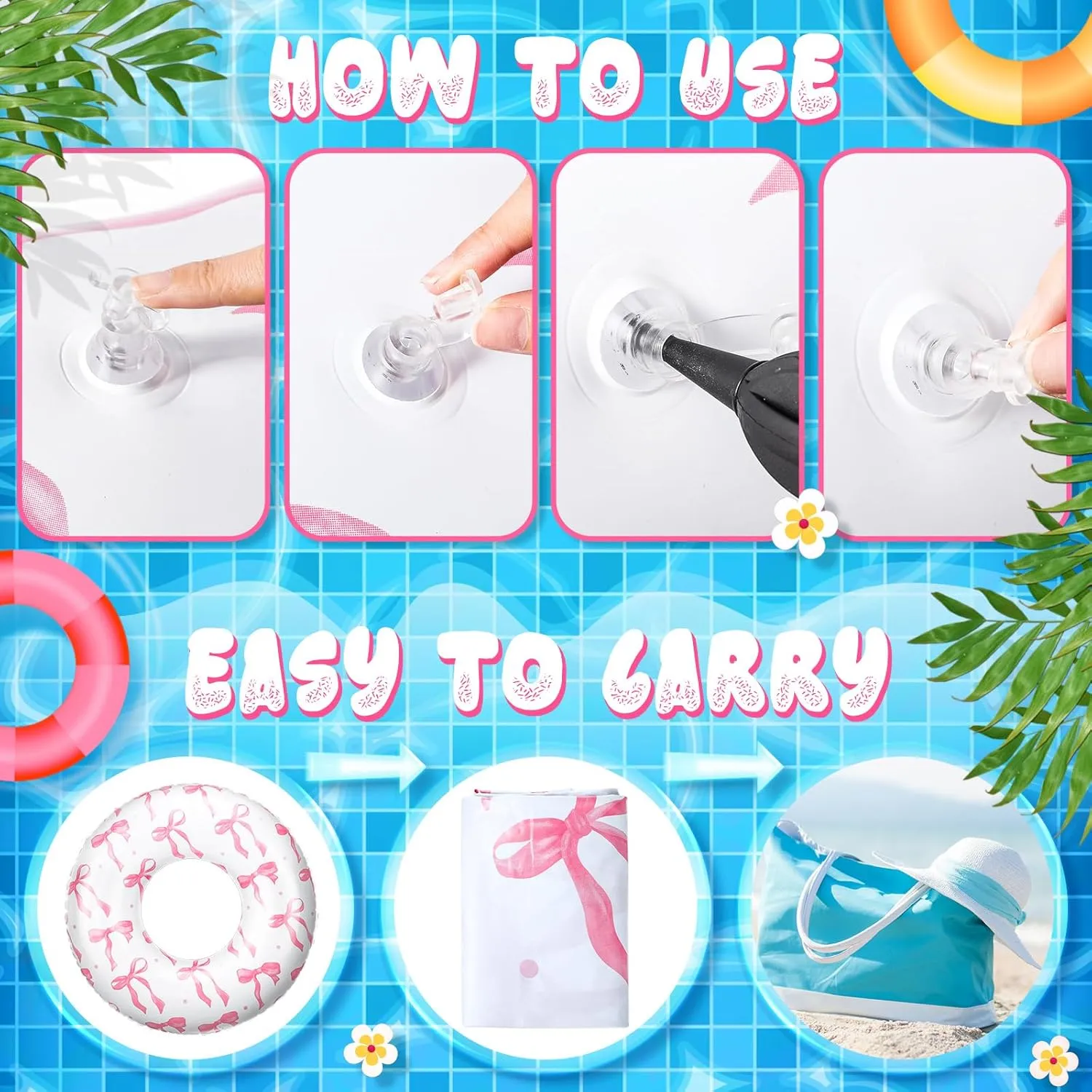 ShinyRelief Pink Bow Pool Float Inflatable Pool Float Tube 48 Inch Large Bow Swimming Rings Swim Rings with Sprinkles Pink Bow Pool Floatie Blow Up Swimming Raft for Adults Beach Party Supplie
