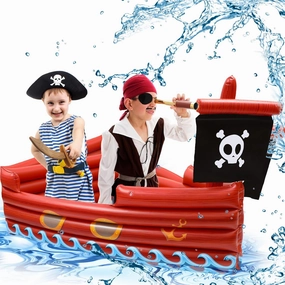 ShinyRelief Pirate Pool Float Inflatable Pirate Ship Boat Shaped Swimming Toys for Kids Boy Girl Summer Pool Games 60" L x 45" W x 20" H