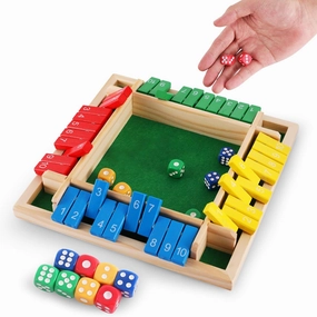 Shut The Box Dice Game, 4-Players Wooden Board Game with 8 Dices, Family Math Games for Kid and Adult,Perfect Tabletop Game for Classroom,Home,Pub and Party