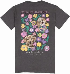 Simply Southern Love is a Four Legged Word Women's Relaxed Fit Short Sleeve T-Shirt, Iron Heather