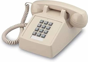 Single Line Classic 2500 Analog Desk Phone with Volume Control, Works on PBX, Handset and Line Cord, 2 Ports, Beige/Ash