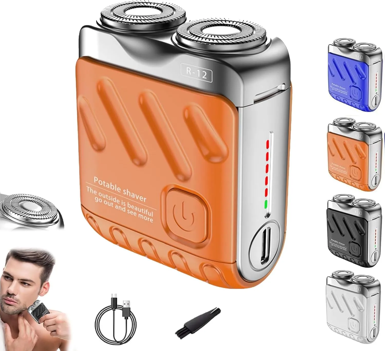 Skypicnic Portable Rotary Dual Ring Electric Shaver,Luggage Electric Shavers,Beard Shaver Mini and Portable Suitcase Design, for Men Home Travel (Orange)