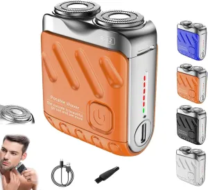 Skypicnic Portable Rotary Dual Ring Electric Shaver,Luggage Electric Shavers,Beard Shaver Mini and Portable Suitcase Design, for Men Home Travel (Orange)