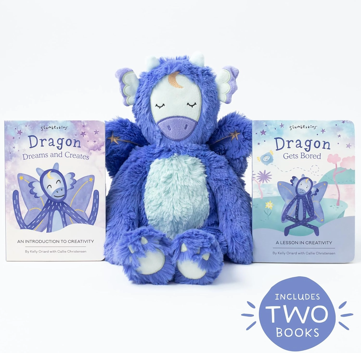 Slumberkins 14" Dragon Kin & 2 Board Books Complete Set Bundle | Promotes Creativity & Imaginative Play | Social Emotional Tools for Ages 0  (Dragon Kin Plush   2 Board Books)