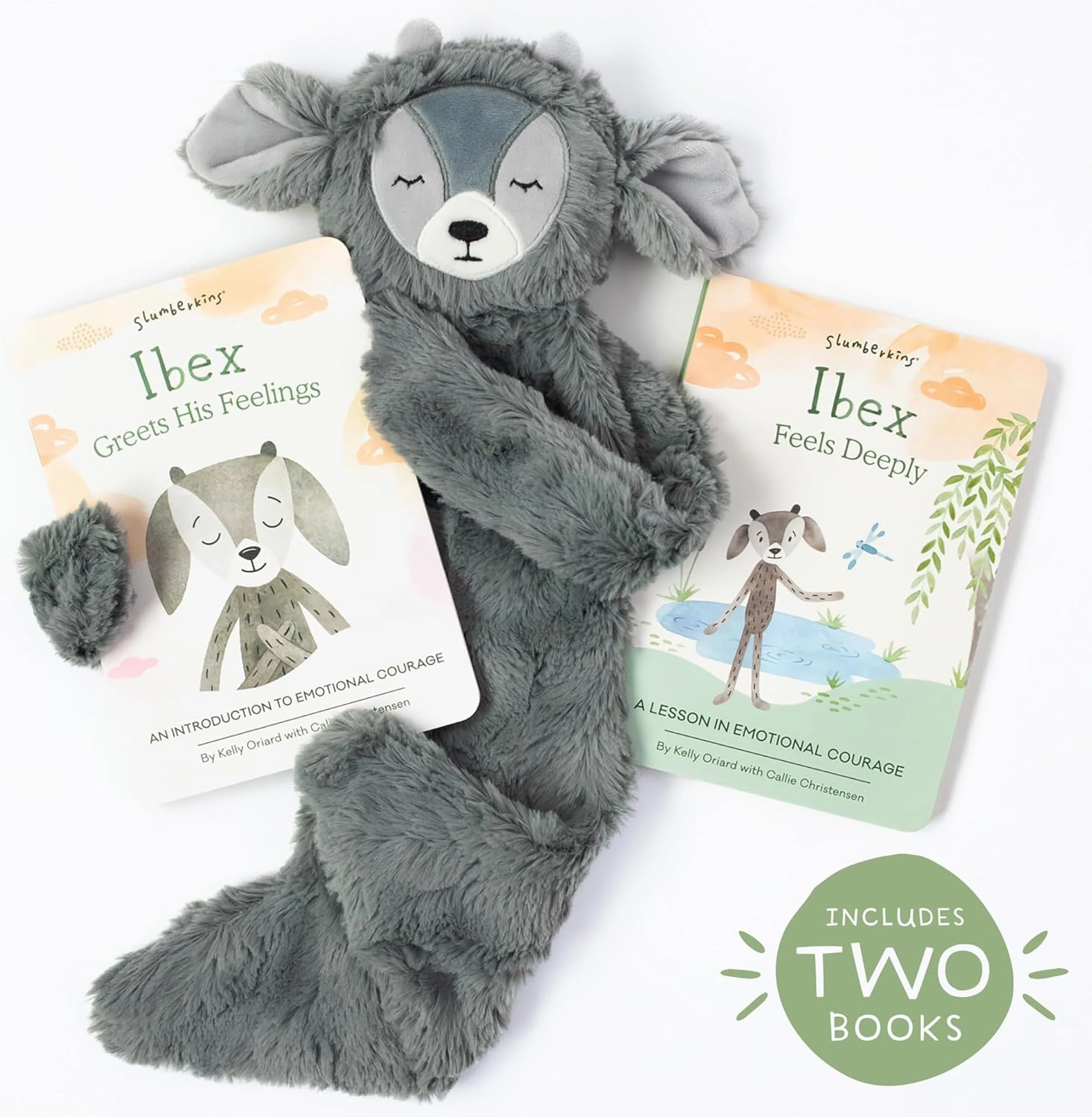 Slumberkins Ibex Snuggler & 2 Board Books Complete Set Bundle | Promotes Emotional Courage, Resilience & Empathy | Social Emotional Tools for Ages 0  (Ibex Kin Snuggler   2 Board Books)