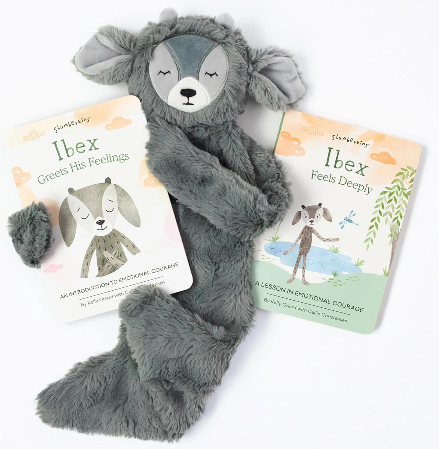 Slumberkins Ibex Snuggler & 2 Board Books Complete Set Bundle | Promotes Emotional Courage, Resilience & Empathy | Social Emotional Tools for Ages 0  (Ibex Kin Snuggler   2 Board Books)