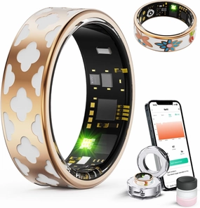 Smart Ring for Women Man, Health Fitness Tracker, IP68 Waterproof Sleep Tracker with Charging Case and Ring Protector, No Subscription Fee for iPhone & Android (White, 11#)