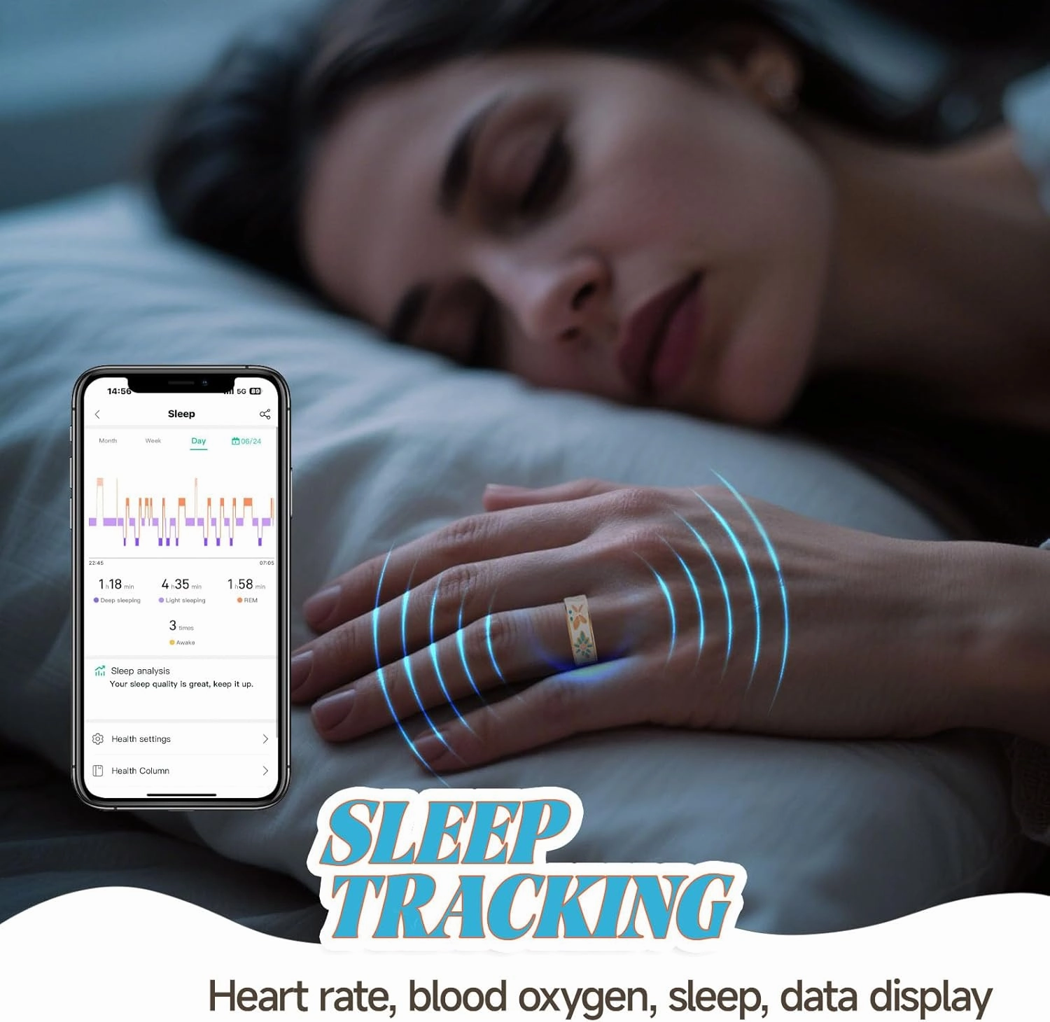 Smart Ring for Women Man, Health Fitness Tracker, IP68 Waterproof Sleep Tracker with Charging Case and Ring Protector, No Subscription Fee for iPhone & Android (White, 11#)
