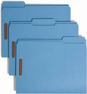 Smead Fastener File Folders, 50 Count, Blue, Reinforced 1/3-Cut Tabs, 2 Fasteners, Letter Size (12040)