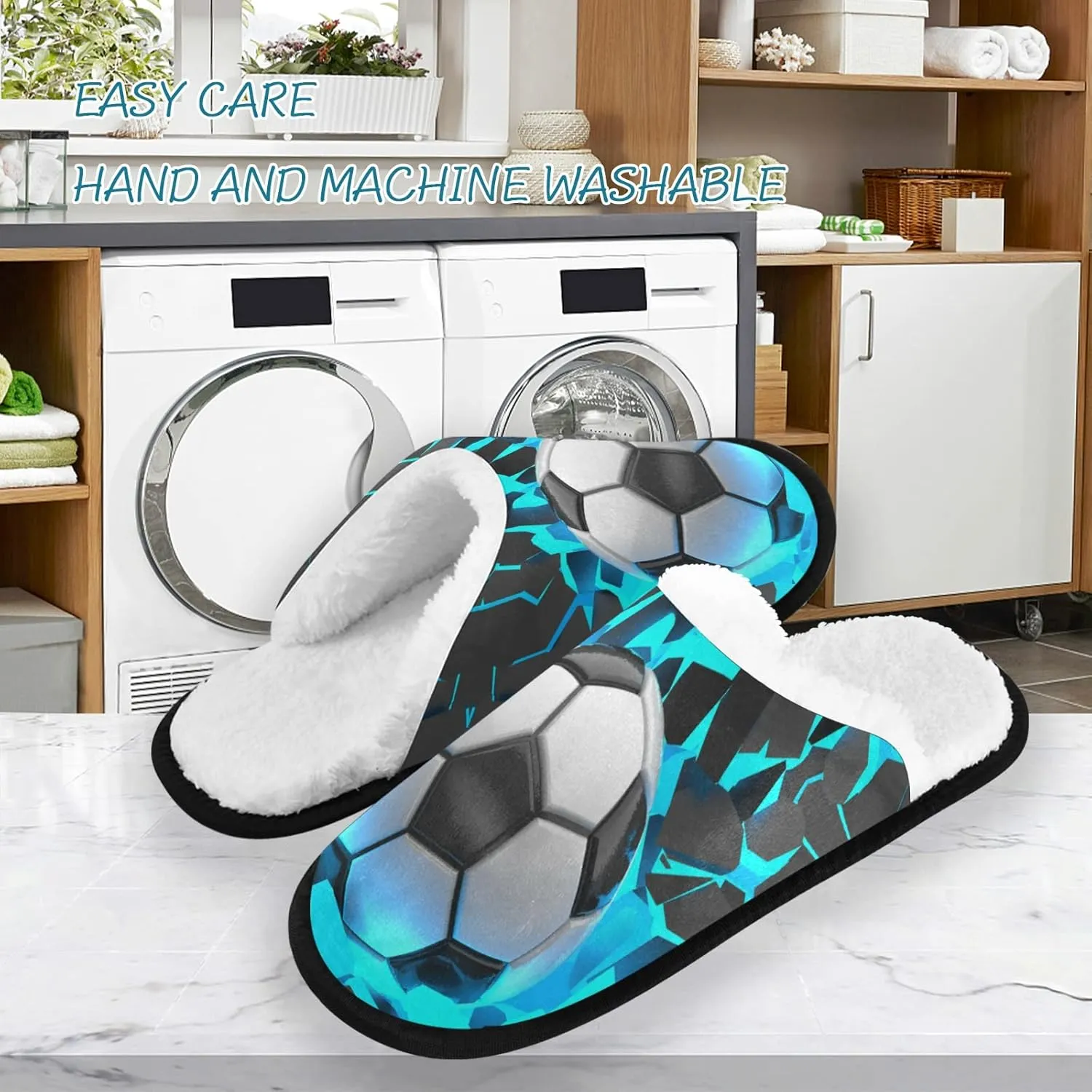 Soccer Football Slippers, Soft Memory Foam Non-Slip Indoor House Slippers Home Shoes for Bedroom Spa Hotel Travel