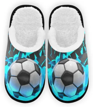 Soccer Football Slippers, Soft Memory Foam Non-Slip Indoor House Slippers Home Shoes for Bedroom Spa Hotel Travel