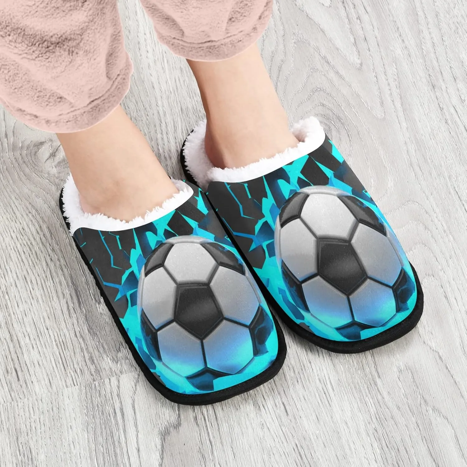 Soccer Football Slippers, Soft Memory Foam Non-Slip Indoor House Slippers Home Shoes for Bedroom Spa Hotel Travel