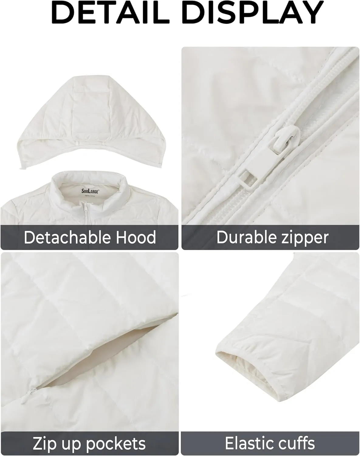 Soularge Women's Plus Size Winter Packable Lightweight Down Coat with Detachable Hood