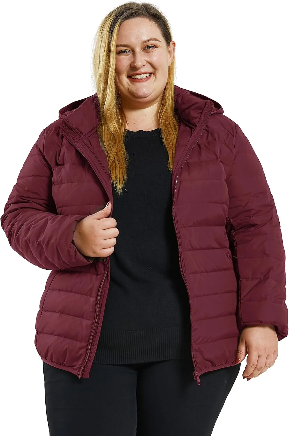 Soularge Women's Plus Size Winter Packable Lightweight Down Coat with Detachable Hood