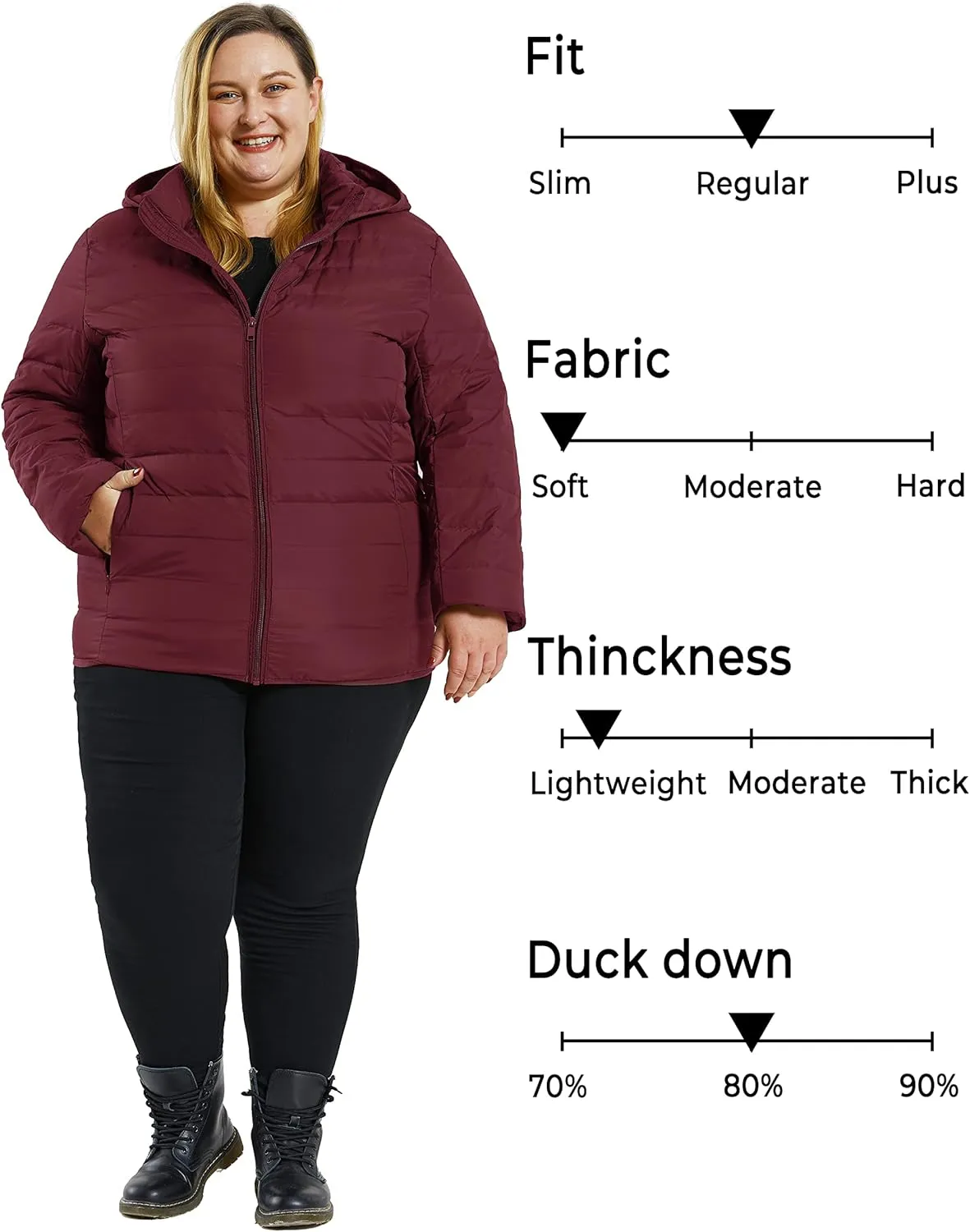 Soularge Women's Plus Size Winter Packable Lightweight Down Coat with Detachable Hood