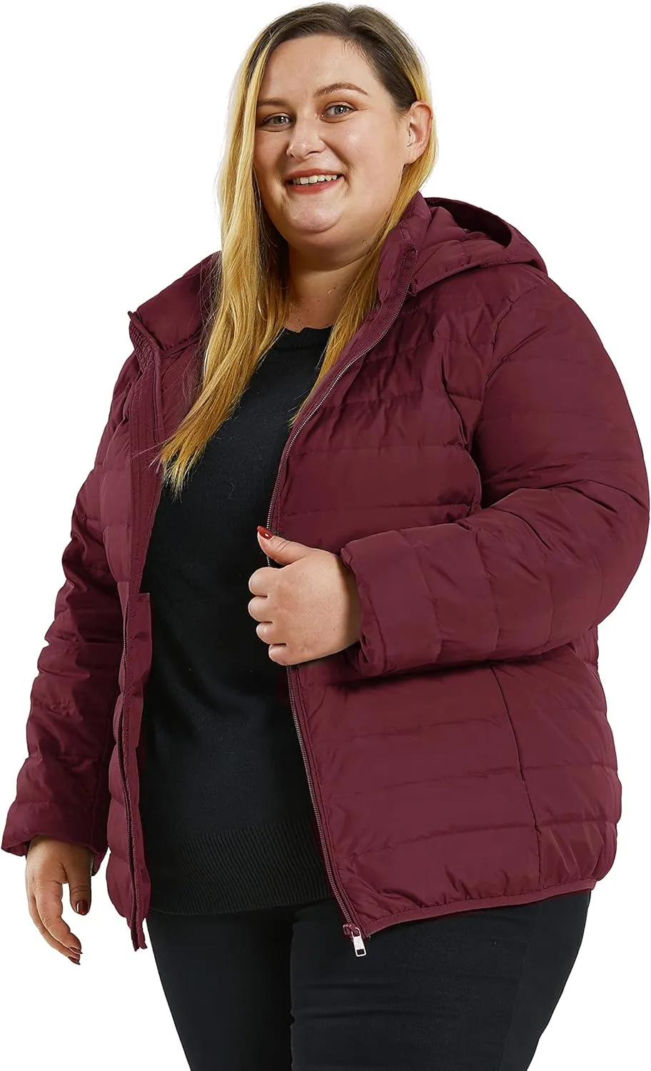 Soularge Women's Plus Size Winter Packable Lightweight Down Coat with Detachable Hood