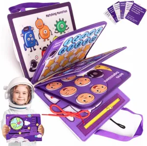 Space Busy Board for Toddlers 2-4, Montessori Busy Book for Toddlers 3-5, Learn Alphabet, Numbers, Colors, Puzzle, Time & More, Safe & Premium Felt, Portable Travel Toy, Birthday Gift Boys & Girls