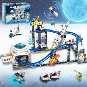 Space Roller Coaster Building Toy for Boys 12 , City Amusement Park Building Block Featuring a Roller Coaster, Lift Platform, Satellites, Rocket, Christmas Toy for Kids Ages 12 , 1288Pcs