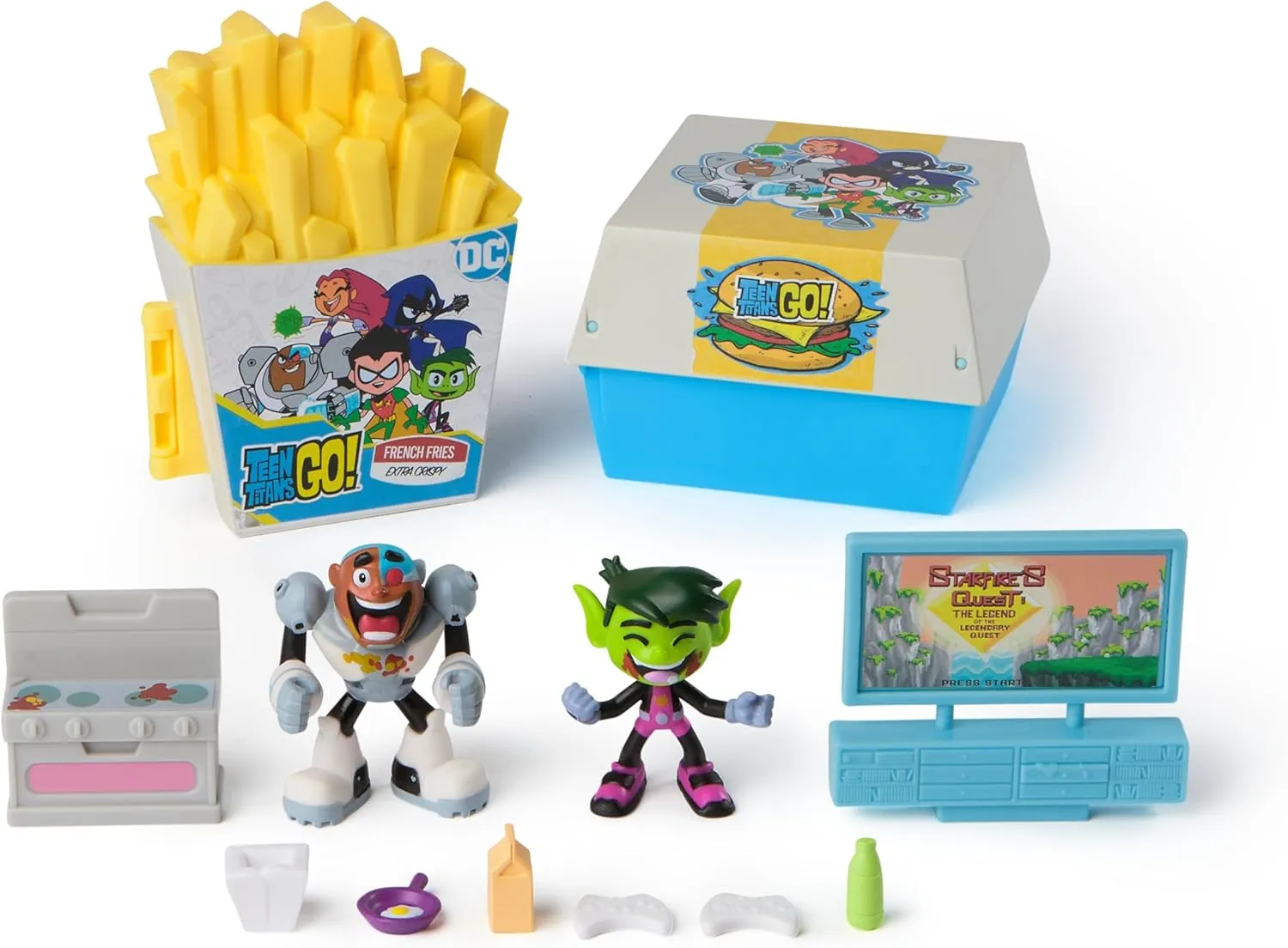 Spin Master Teen Titans Go! Kitchen Chaos Dis-Play Set with Beast Boy and Cyborg Figures and Accessories, Playset Kids Toys for Boys and Girls 4 and Up