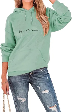 Spirit Lead Me Hoodie Top Women Christian Sweatshirt with Hood Casual Drawstring Pullover Religious Hoody Shirt