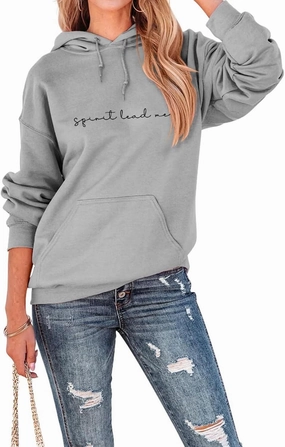 Spirit Lead Me Hoodie Top Women Christian Sweatshirt with Hood Casual Drawstring Pullover Religious Hoody Shirt