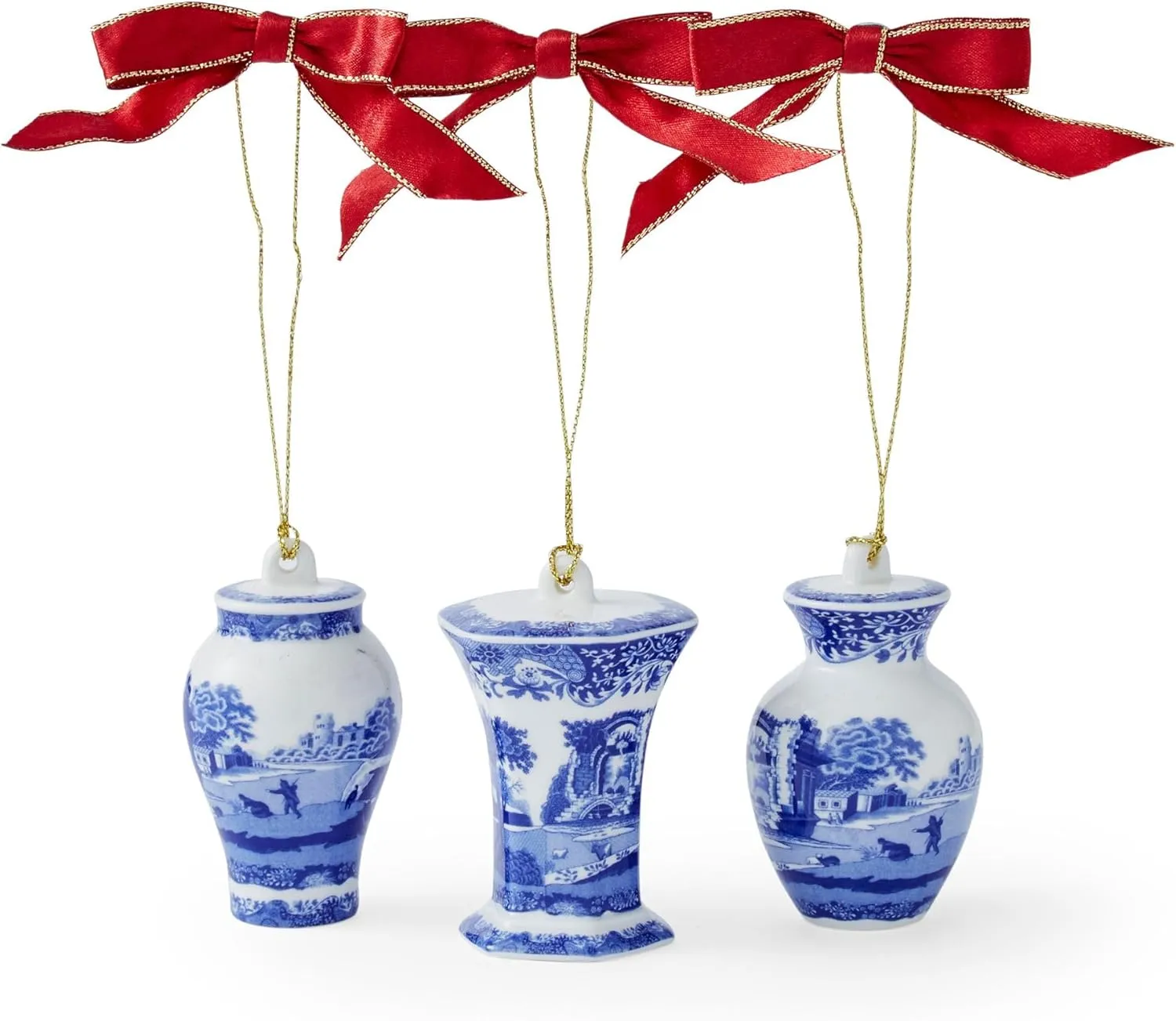 Spode Blue Italian 3-Piece Assorted Urn Napkin Rings - Multi-Purpose Use as Napkin Ring, Home Decor - Classic Italian Countryside Ceramic Ornaments, Luxury Collectible