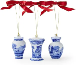 Spode Blue Italian 3-Piece Assorted Urn Napkin Rings - Multi-Purpose Use as Napkin Ring, Home Decor - Classic Italian Countryside Ceramic Ornaments, Luxury Collectible
