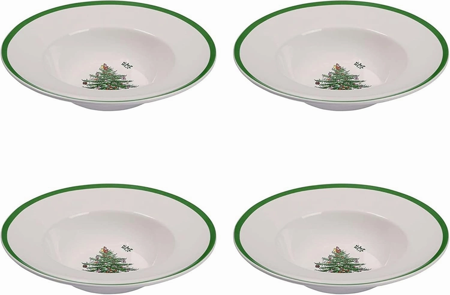 Spode Christmas Tree Collection Pasta Bowl - Set of 4, Rimmed Plate for Serving Salad, Spaghetti, and Soup, 10-Inch, Made of Porcelain, Dishwasher, Microwave, and Freezer Safe