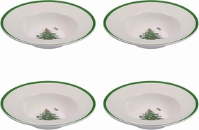 Spode Christmas Tree Collection Pasta Bowl - Set of 4, Rimmed Plate for Serving Salad, Spaghetti, and Soup, 10-Inch, Made of Porcelain, Dishwasher, Microwave, and Freezer Safe